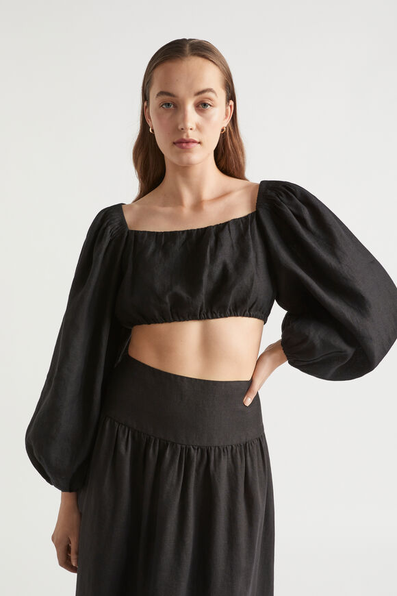 Linen Pintuck Detail Top  Black  hi-res