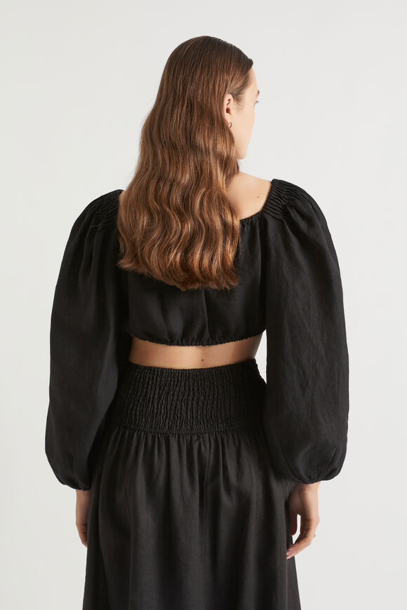 Linen Pintuck Detail Top  Black  hi-res