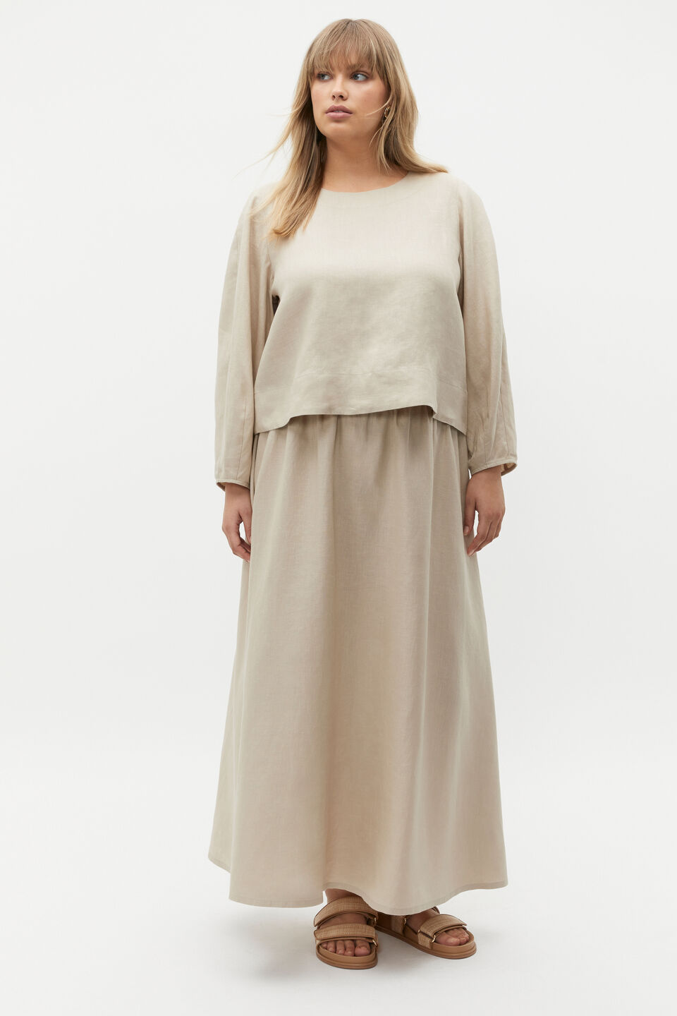 Linen Balloon Sleeve Top  Cool Sand