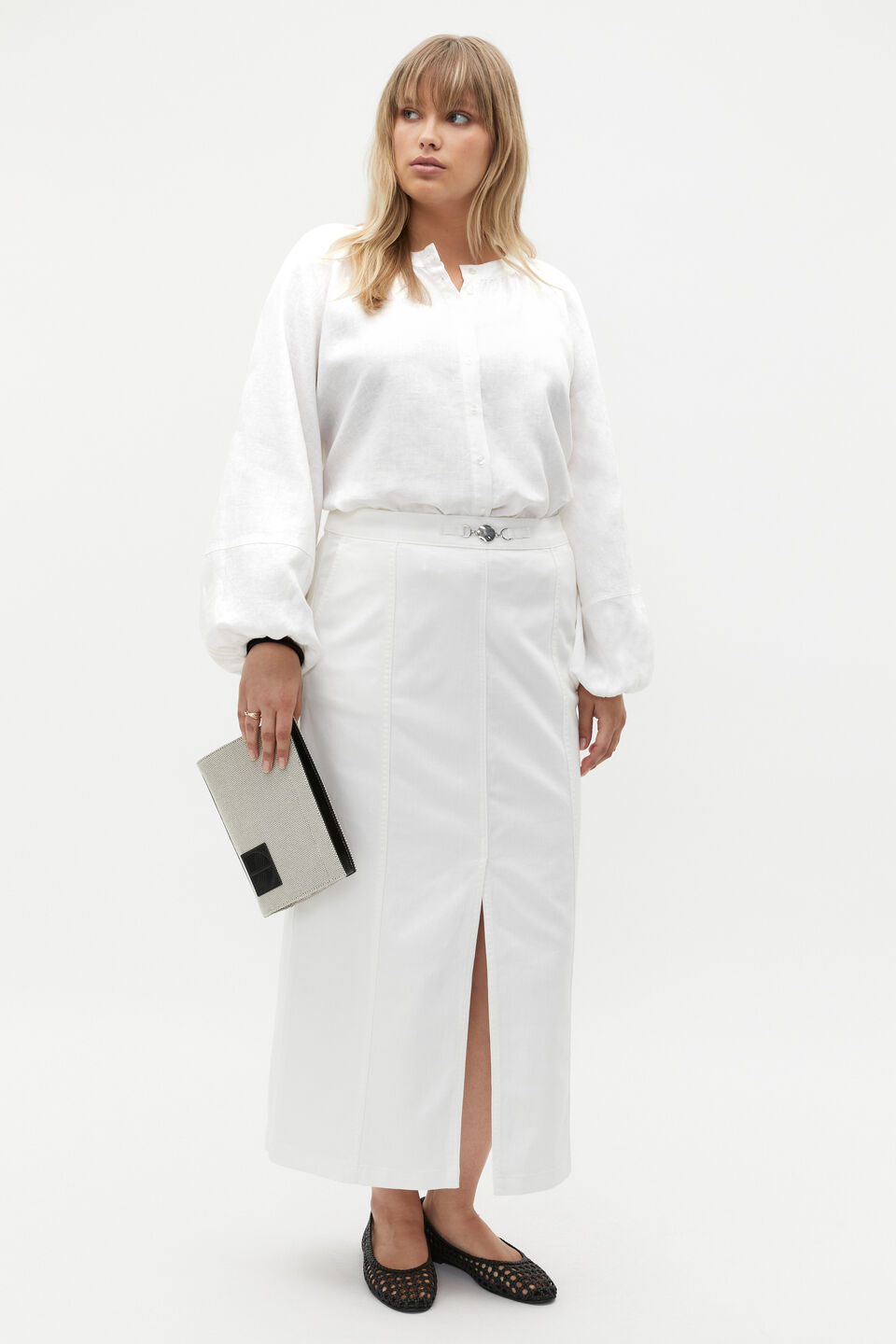 Linen Button Down Blouse  Whisper White