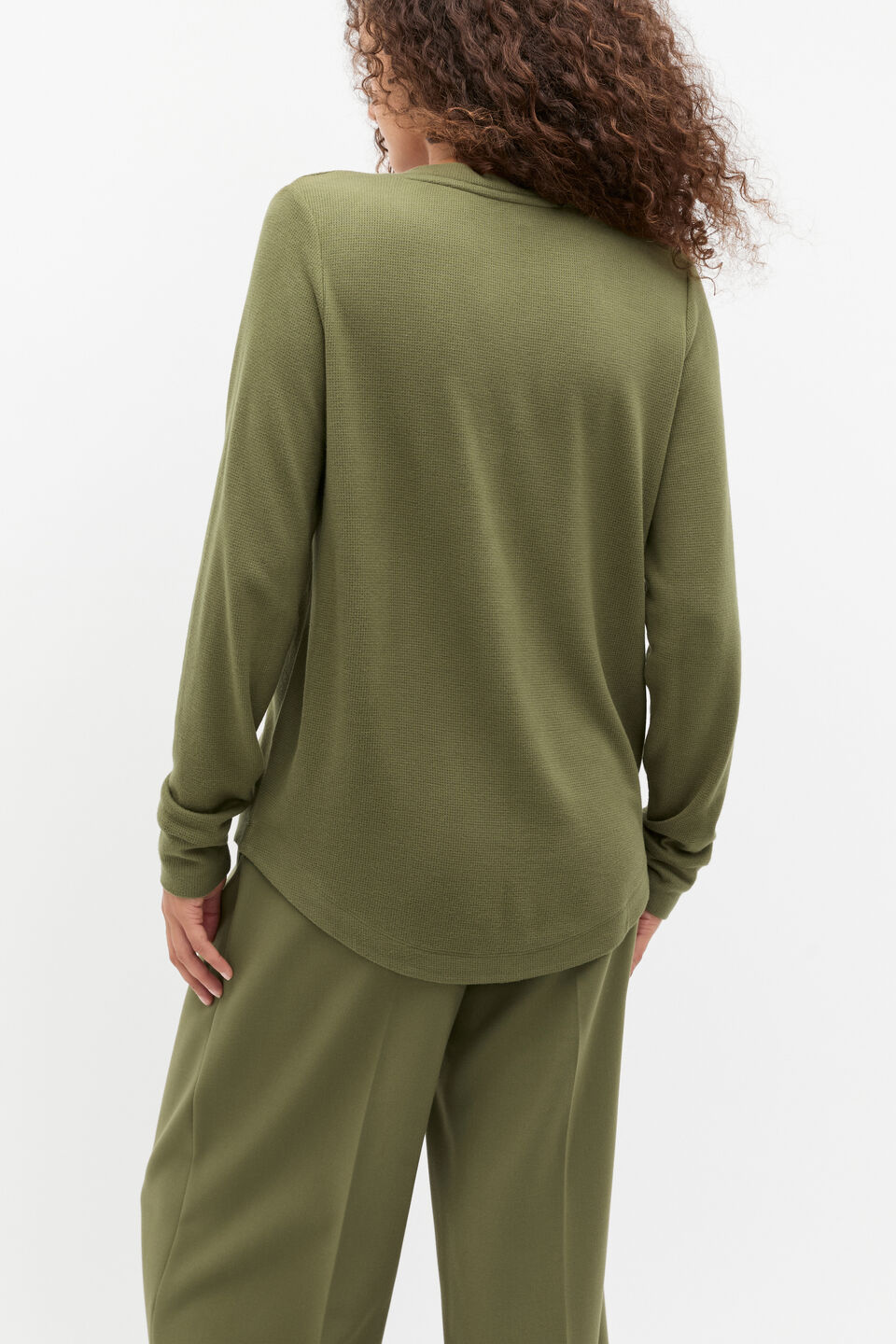 Supersoft Waffle V Neck Top  Rainforest