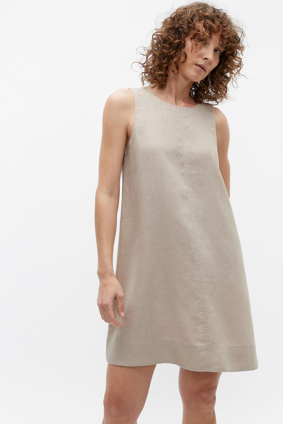 Core Linen Swing Mini Dress  Cool Sand