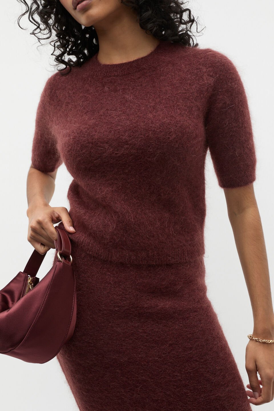 Fluffy Knit Slouch Tee  Merlot