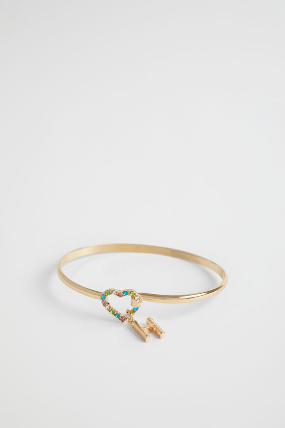 Rainbow Heart Initial Bangle  H  hi-res
