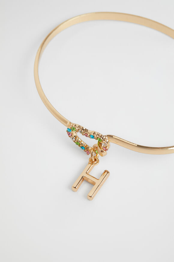Rainbow Heart Initial Bangle  H  hi-res