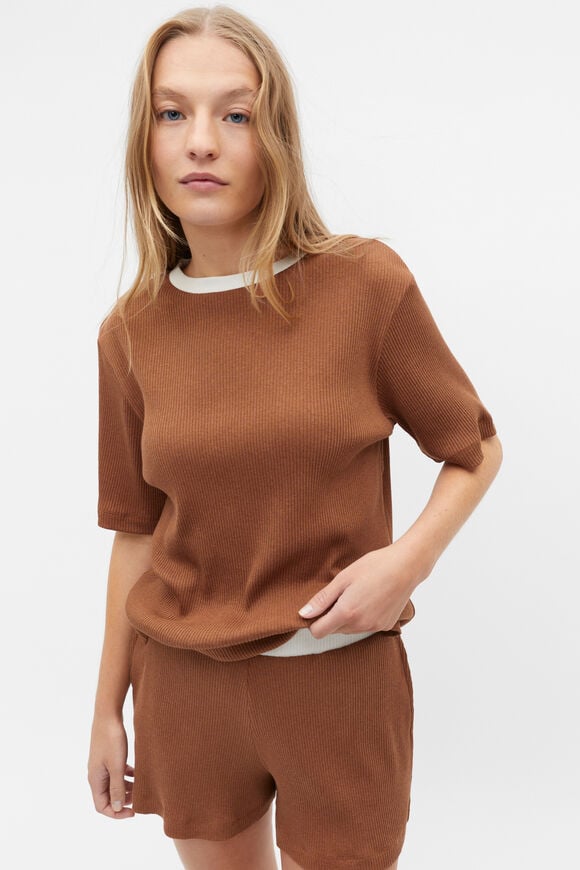 Ribbed Marle Top and Short PJ Set  Cinnamon Spice Marle  hi-res