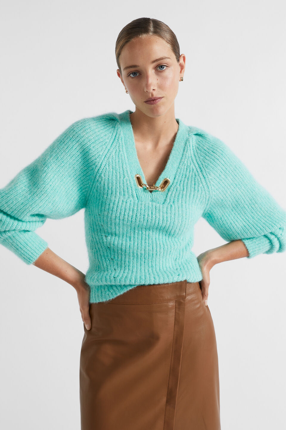 Ring Detail Raglan Knit  Opal Marle