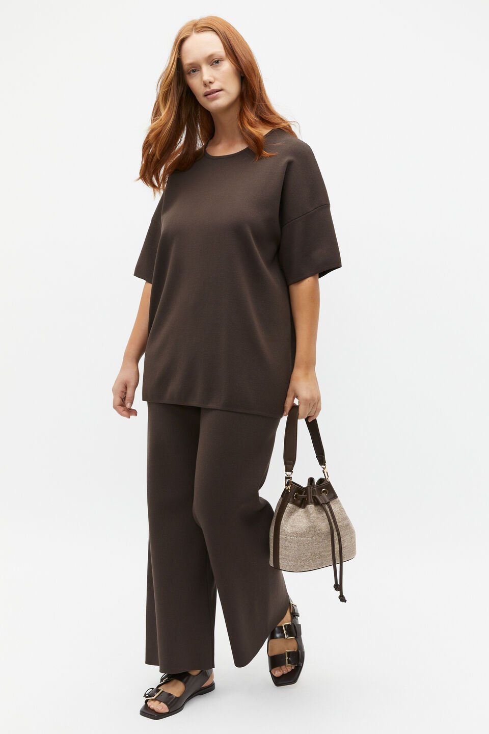 Oversized Crepe Knit Tee  Dark Espresso