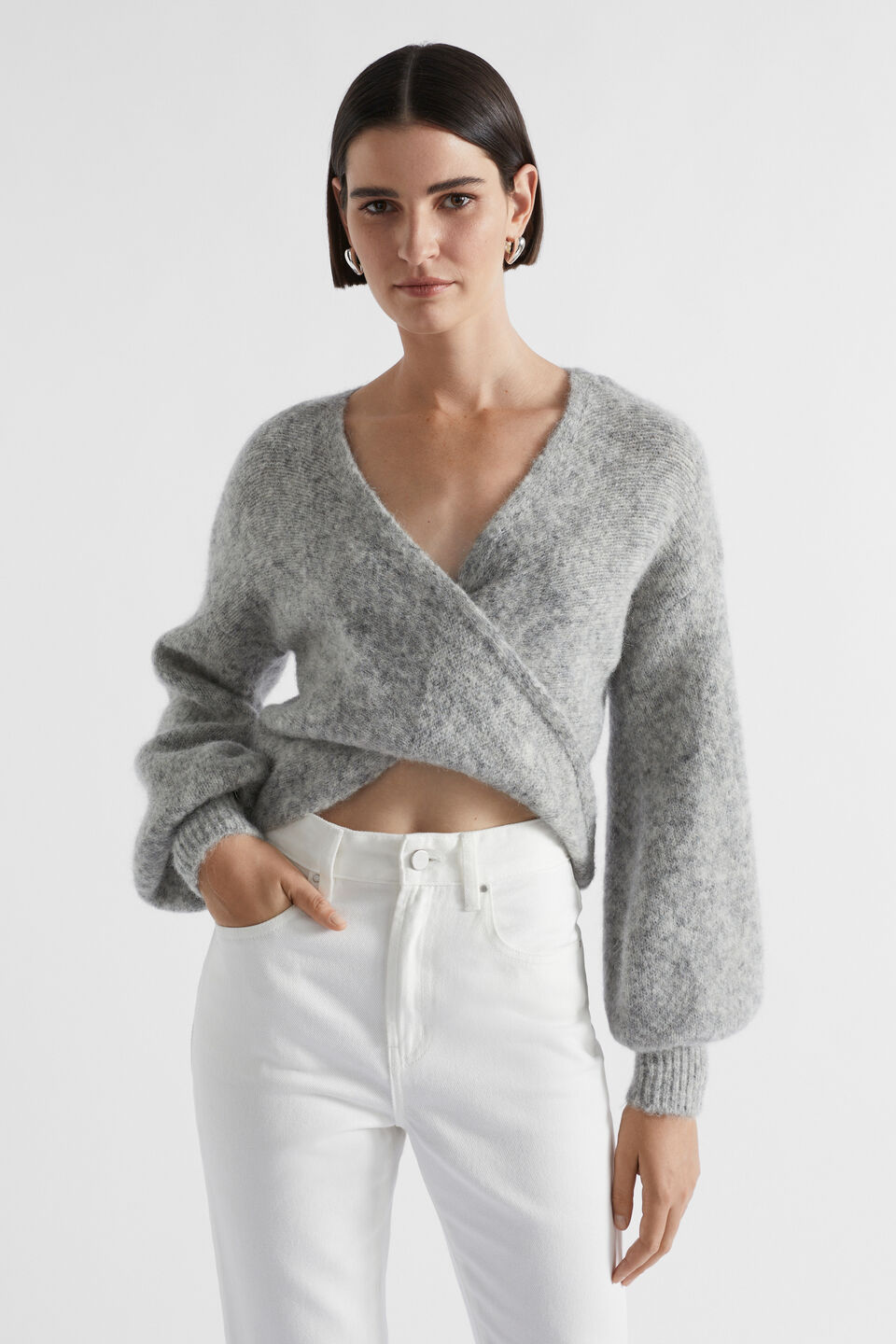 Wool Blend Drape Twist Knit  Silver Marle