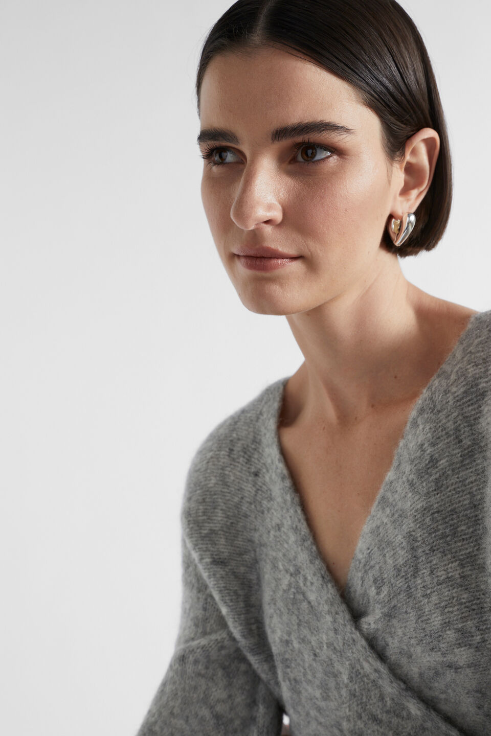 Wool Blend Drape Twist Knit  Silver Marle