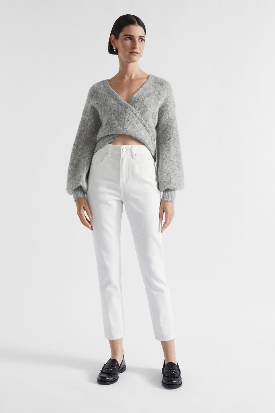 Wool Blend Drape Twist Knit  Silver Marle