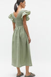 Linen Shirred Flutter Sleeve Midi Dress  Pale Olive  hi-res