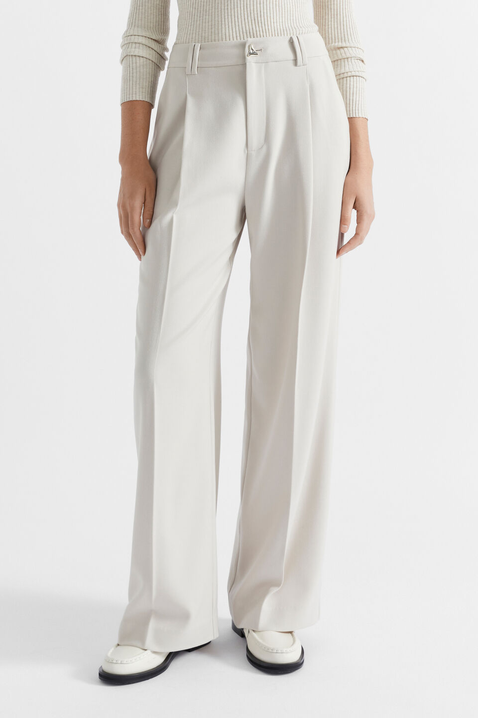 Button Front Pleat Trouser  Oat
