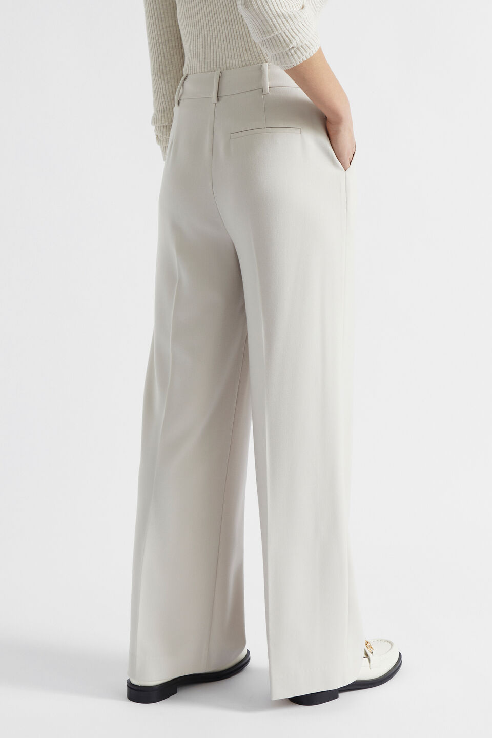 Button Front Pleat Trouser  Oat