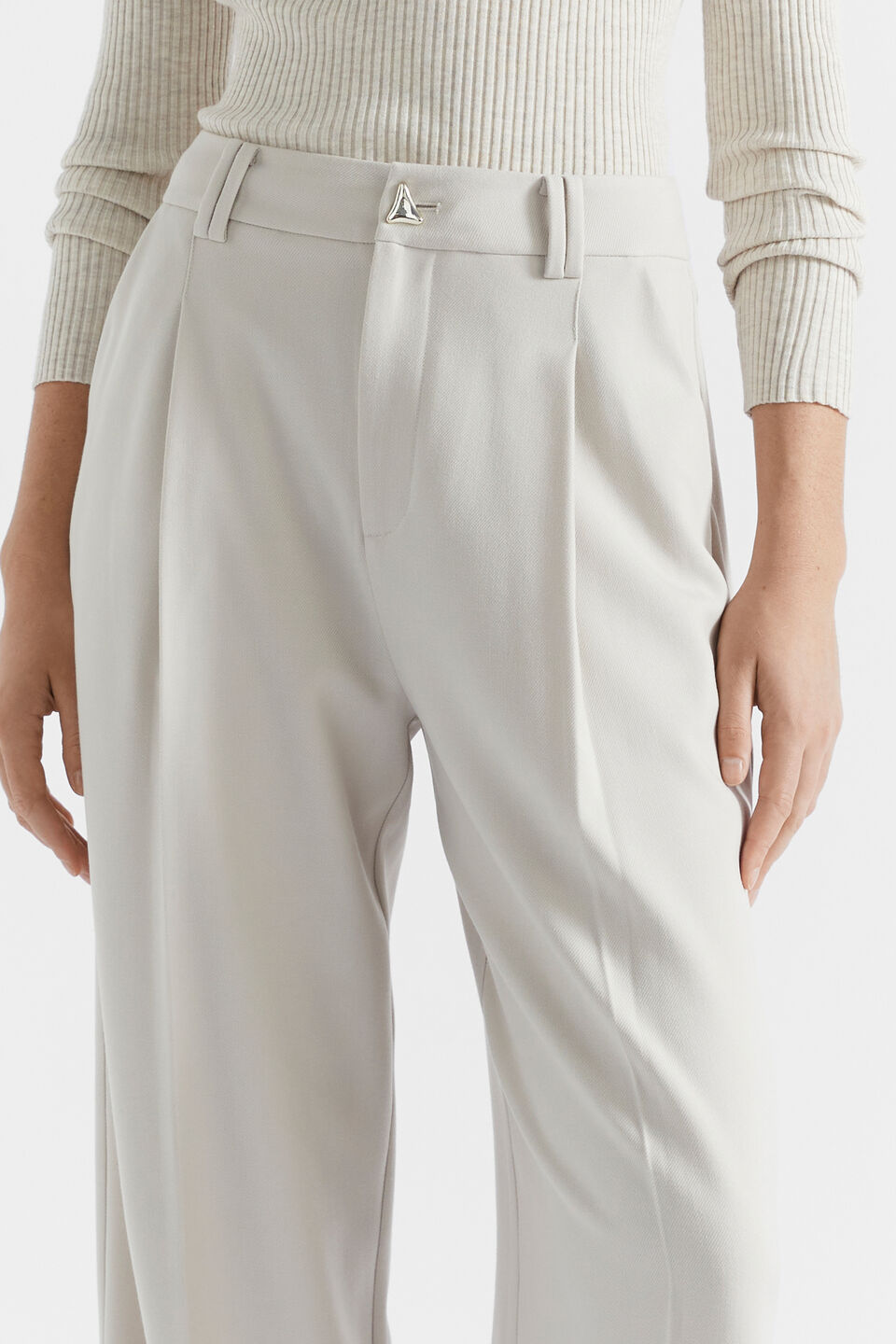 Button Front Pleat Trouser  Oat