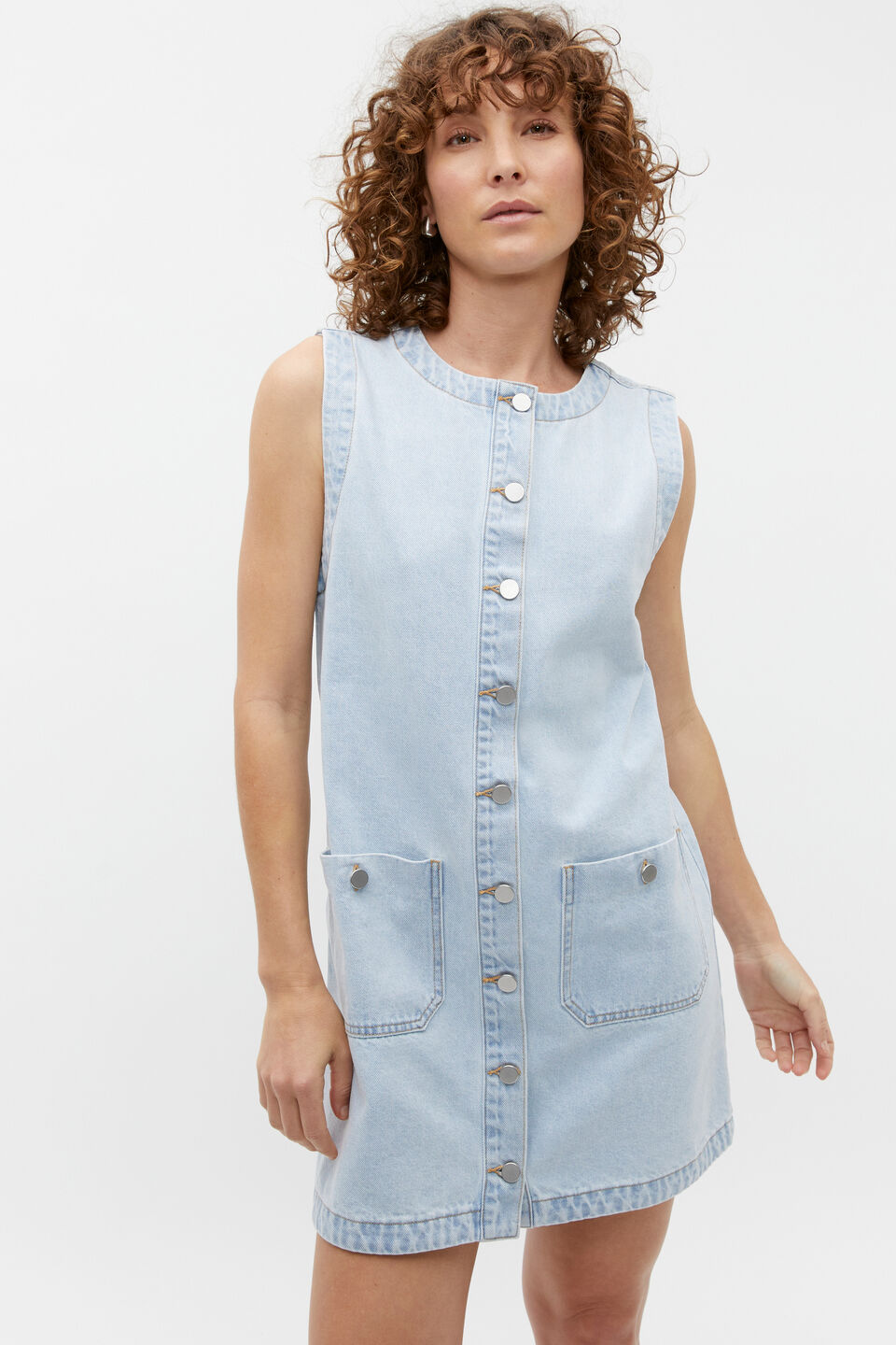 Denim Button Down Mini Shift Dress  Glacier Denim