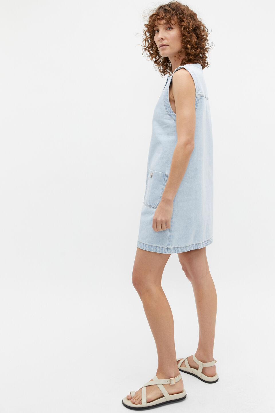 Denim Button Down Mini Shift Dress  Glacier Denim