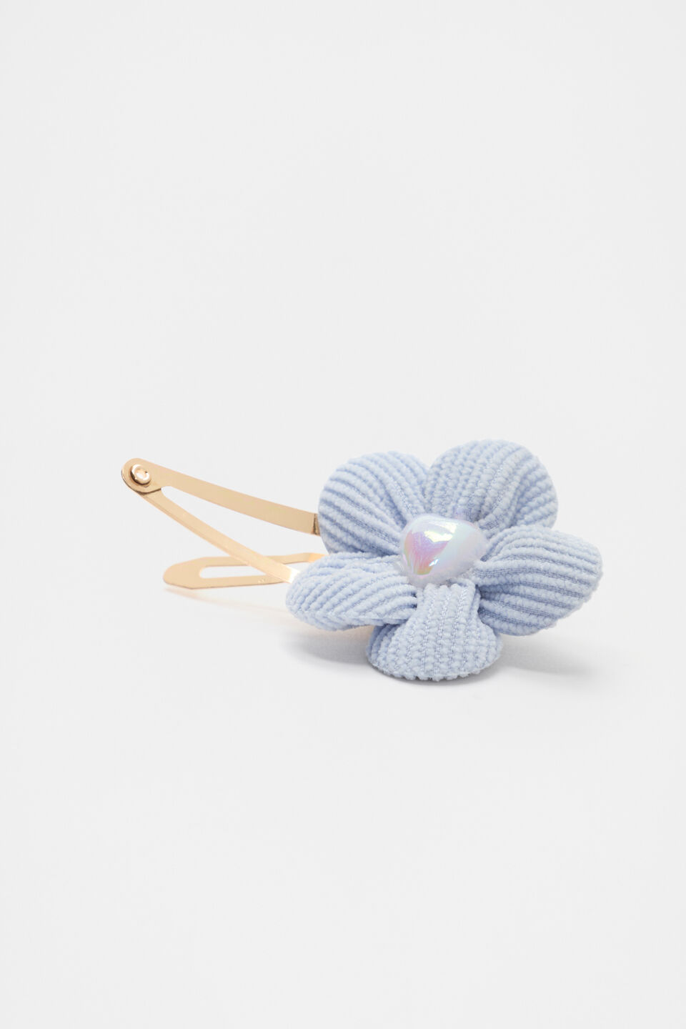 Cord Flower Heart Pearl Snap  Soft Blue