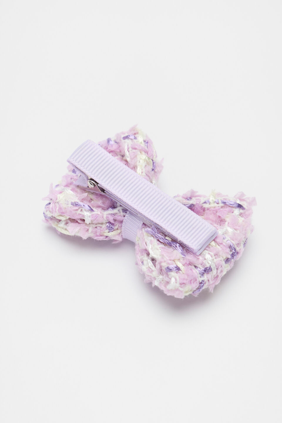 Tweed Bow Duck Clip  Soft Lilac