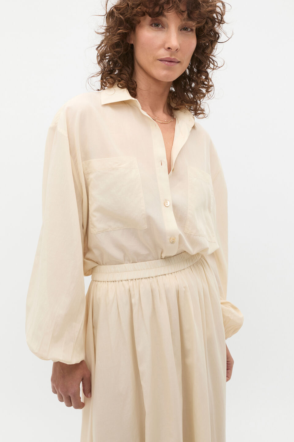 Voile Oversized Blouson Shirt  Tofu