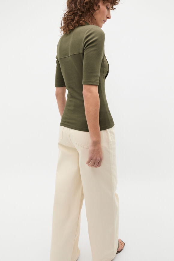 Contrast Placket Polo Top  Olive Leaf  hi-res