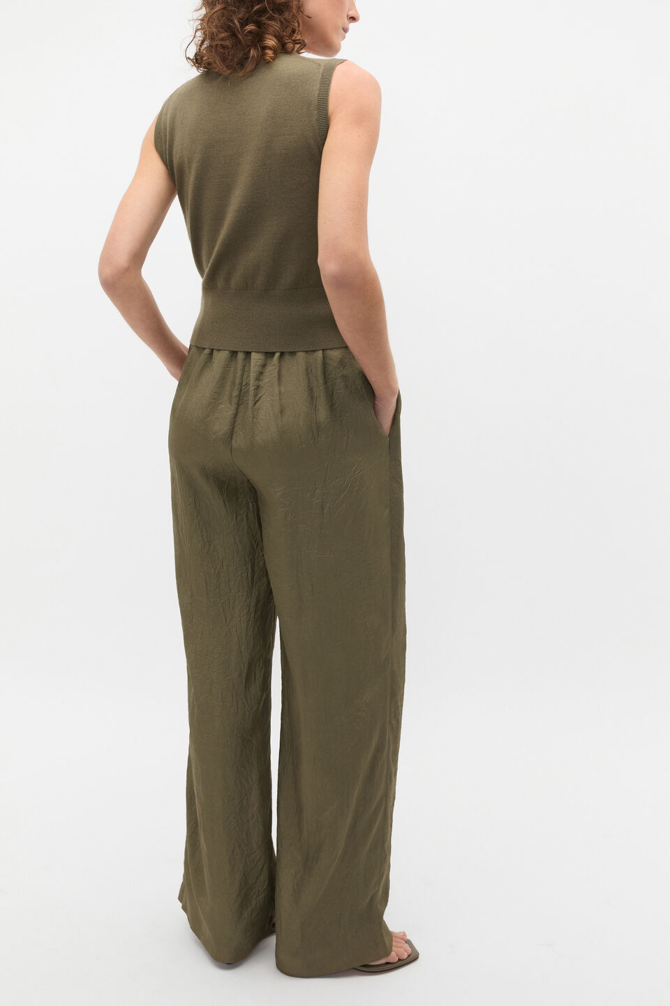 Merino Button Through Knit Vest  Olive Leaf
