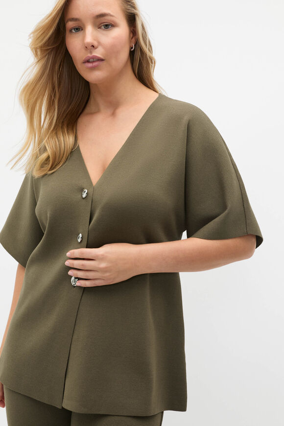 Crepe Knit Batwing Cardigan  Olive Leaf  hi-res