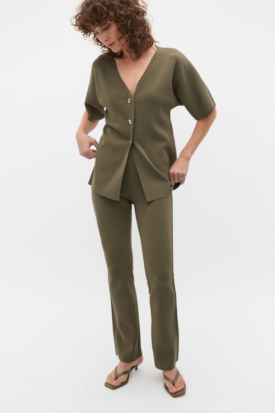 Crepe Knit Batwing Cardigan  Olive Leaf