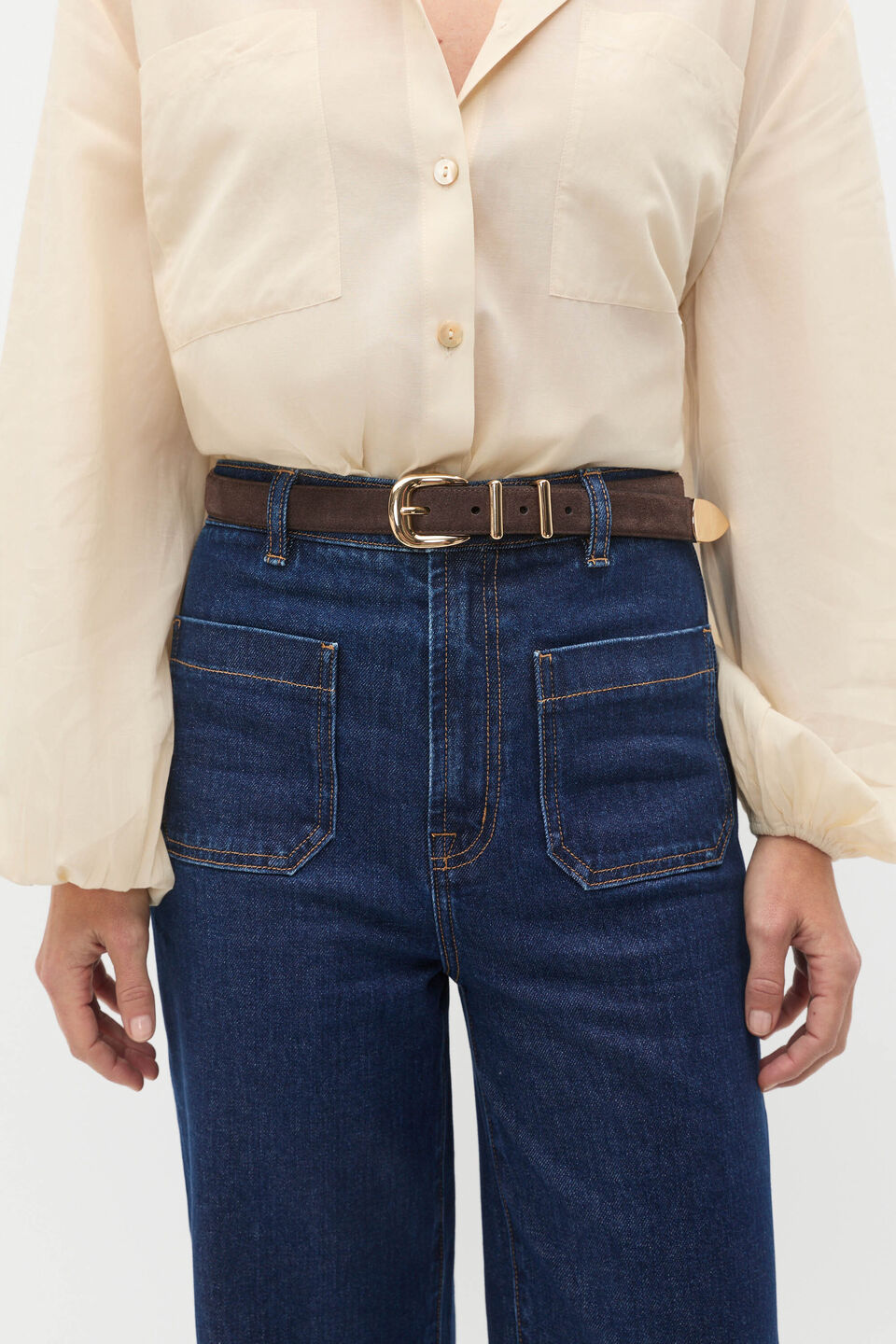 Hallie Suede Metal Keeper Belt  Chocolate