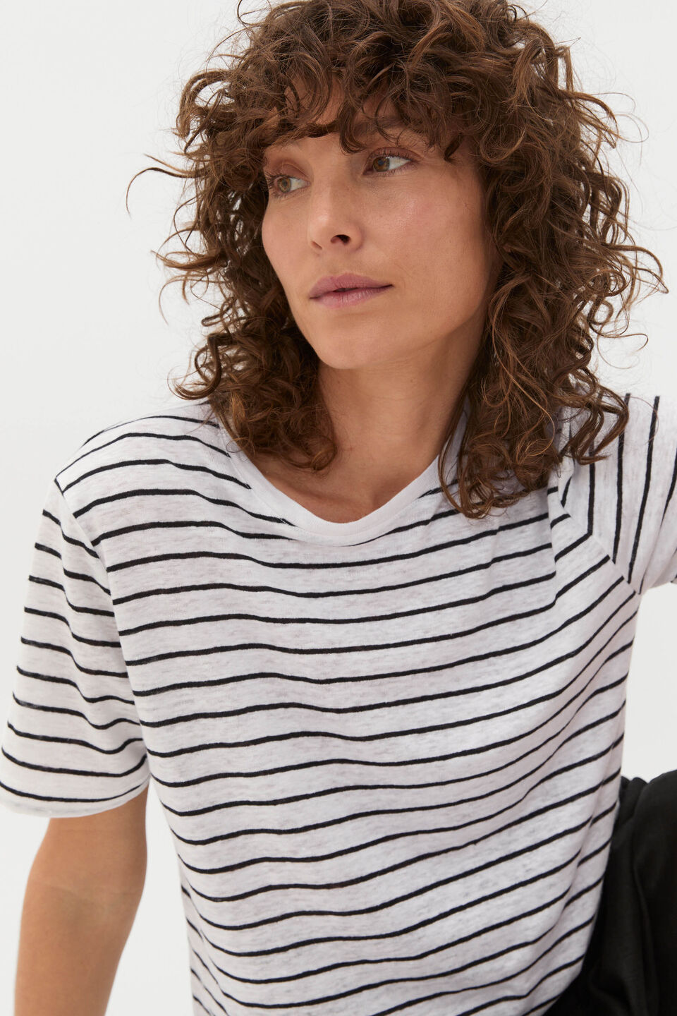 Linen Neat Tee  Black Stripe