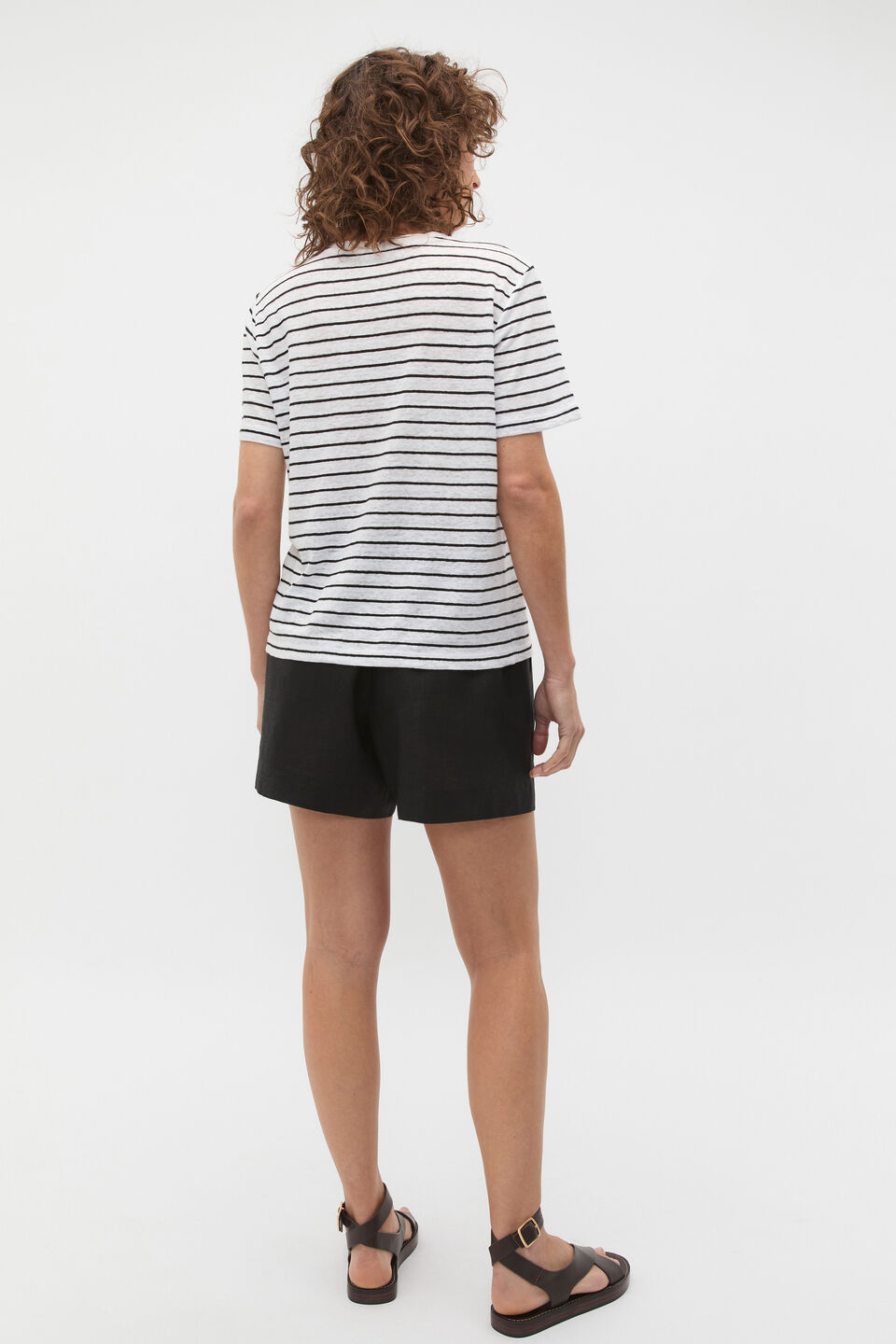 Linen Neat Tee  Black Stripe