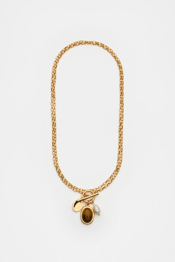 Stone Long Pendant Necklace  Gold  hi-res