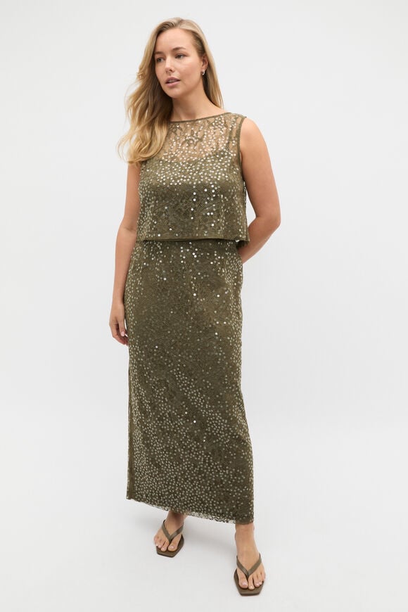 Sequin Lace top  Olive Leaf  hi-res