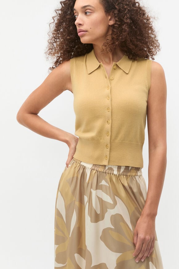 Merino Button Through Knit Vest  Honey  hi-res