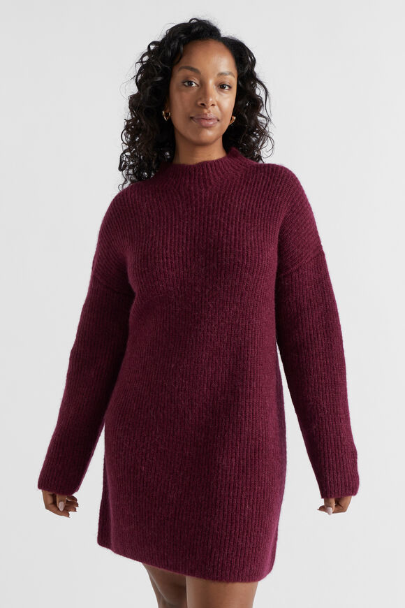 Wool Blend Knit Mini Dress  Boysenberry Marle  hi-res