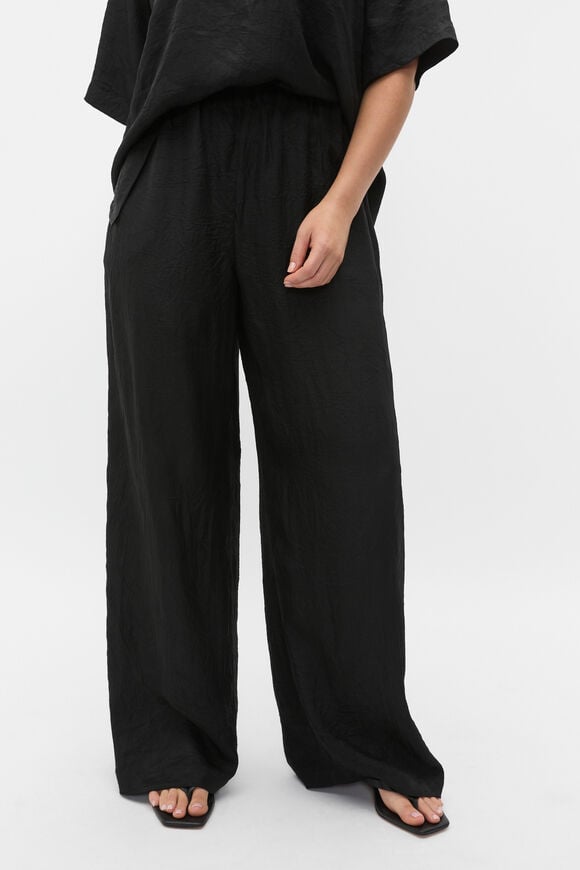 Textured Satin Gathered Pant  Black  hi-res