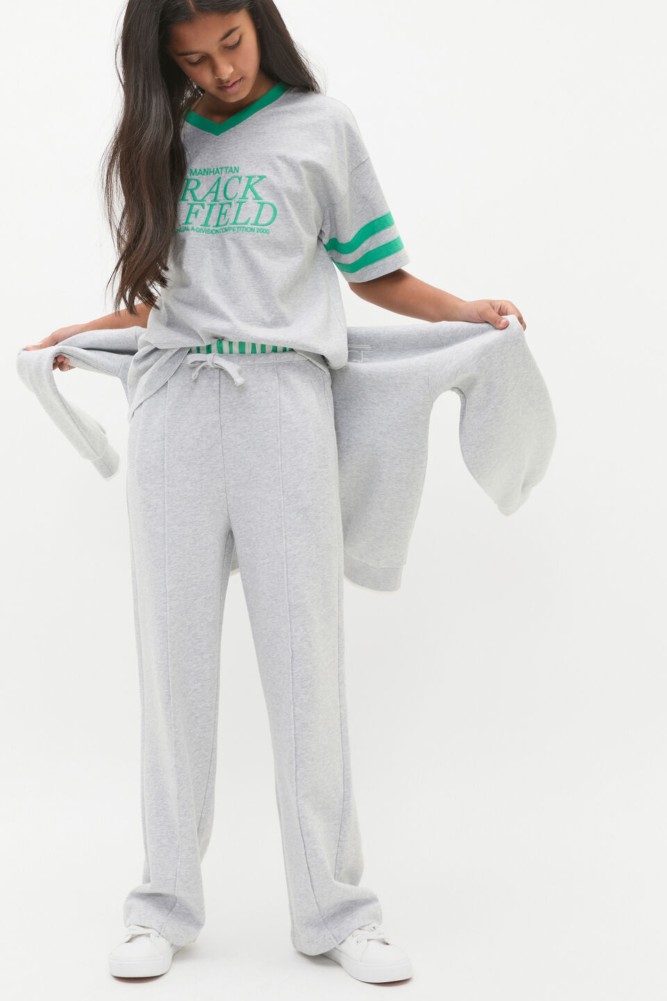 Pin Tuck Track Pant  Cloud Grey Marle