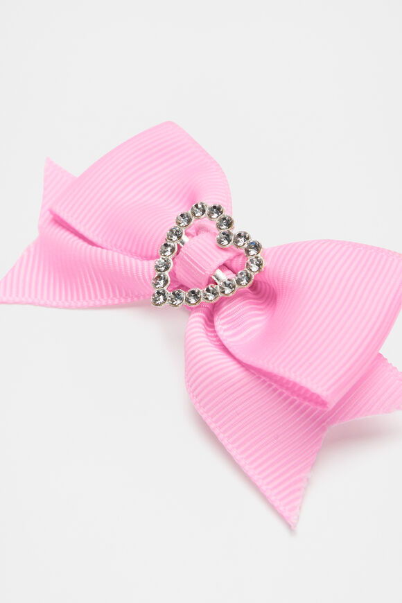 Jewel Heart Grosgrain Duck Clip  Candy Pink  hi-res