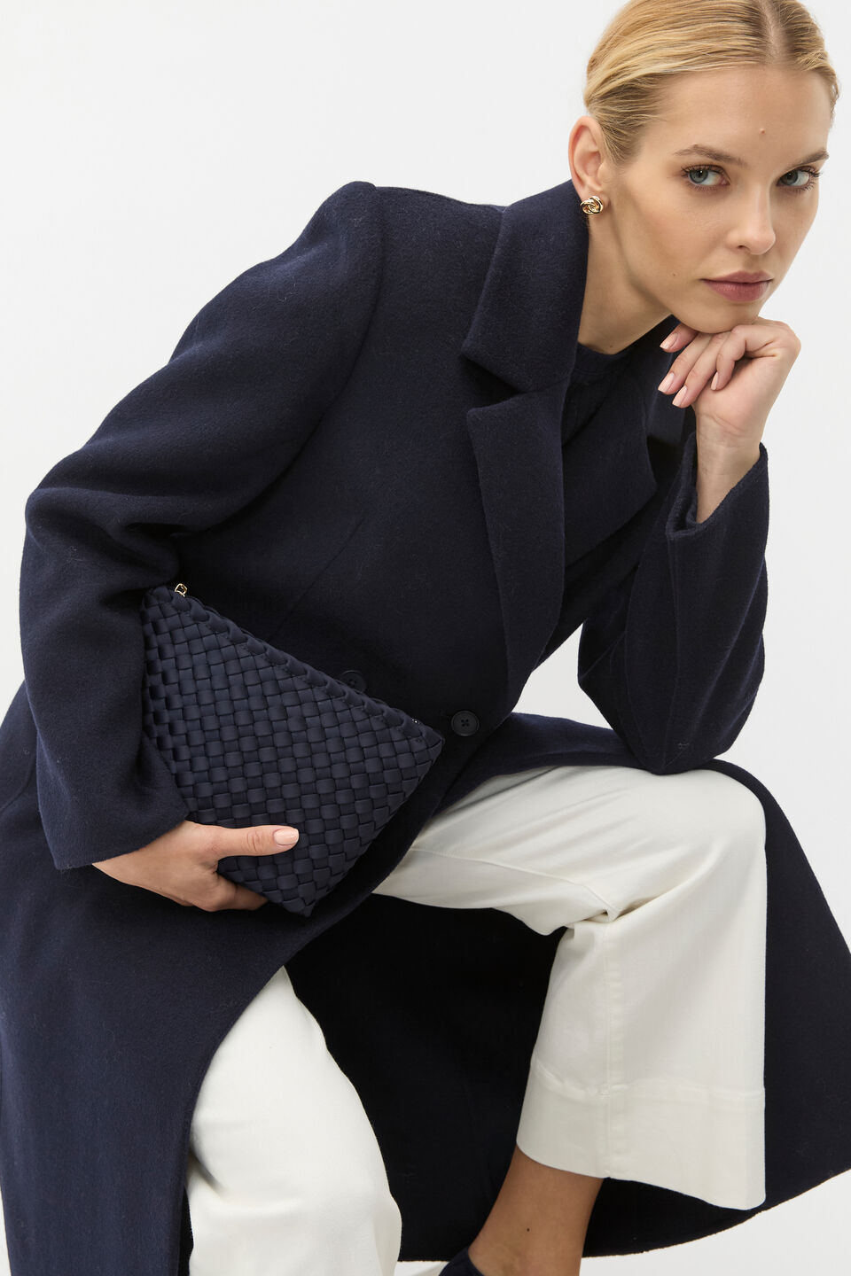 Woven Textured Pouch  Twilight Blue