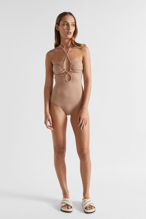 Textured Halter Swimsuit  Barley  hi-res