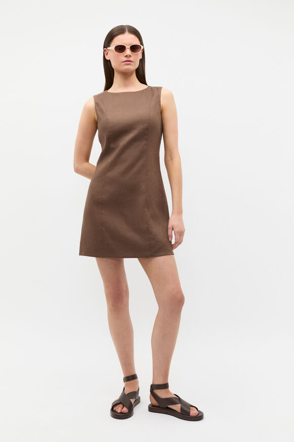 Linen Structured Shift Dress  Pinecone  hi-res