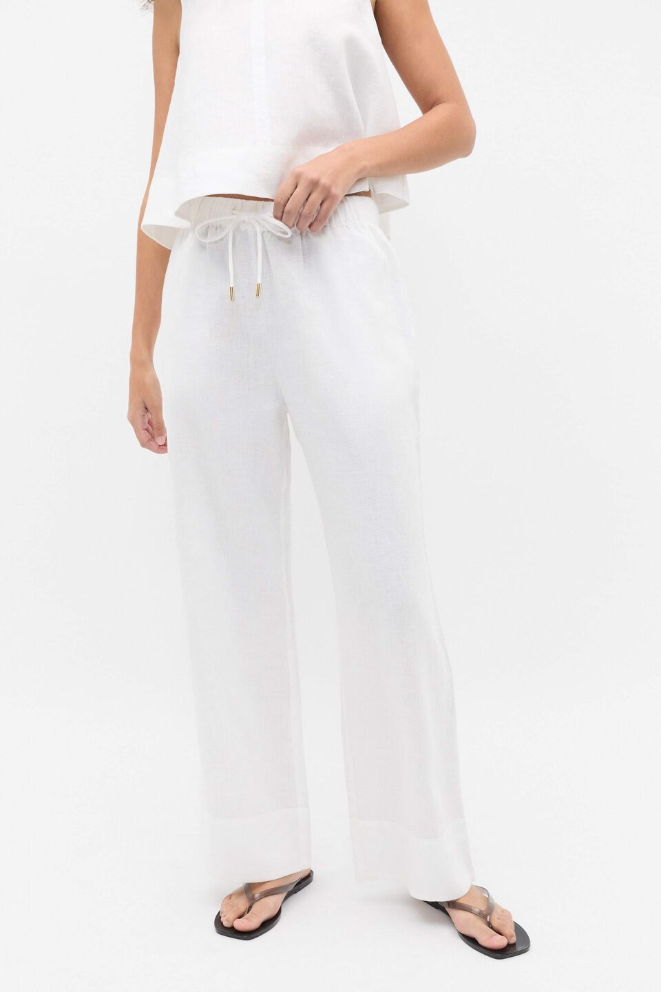 Core Linen Casual Tie Pant  Whisper White