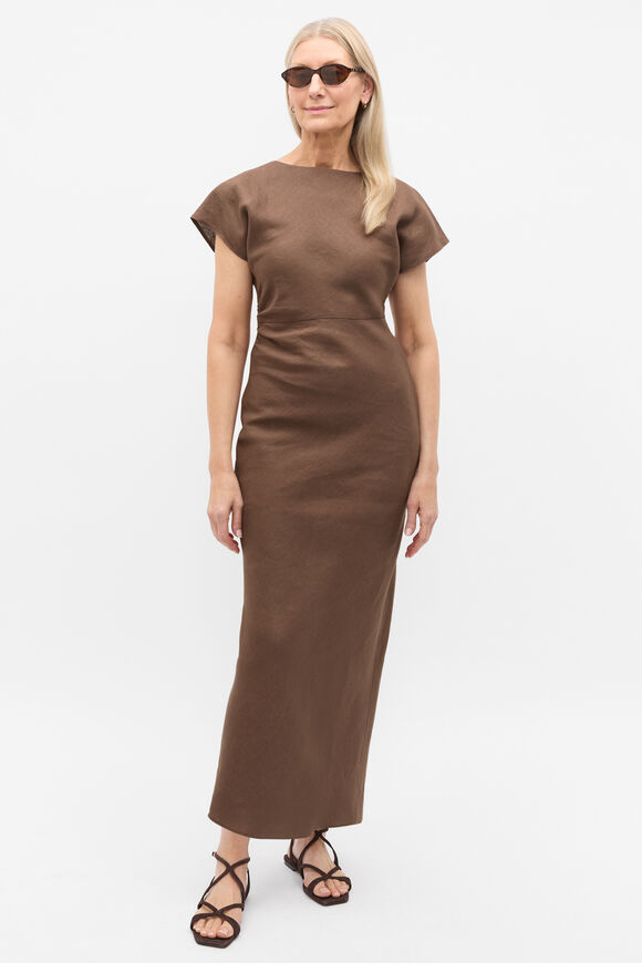 Linen Drape Midi Dress  Pinecone  hi-res