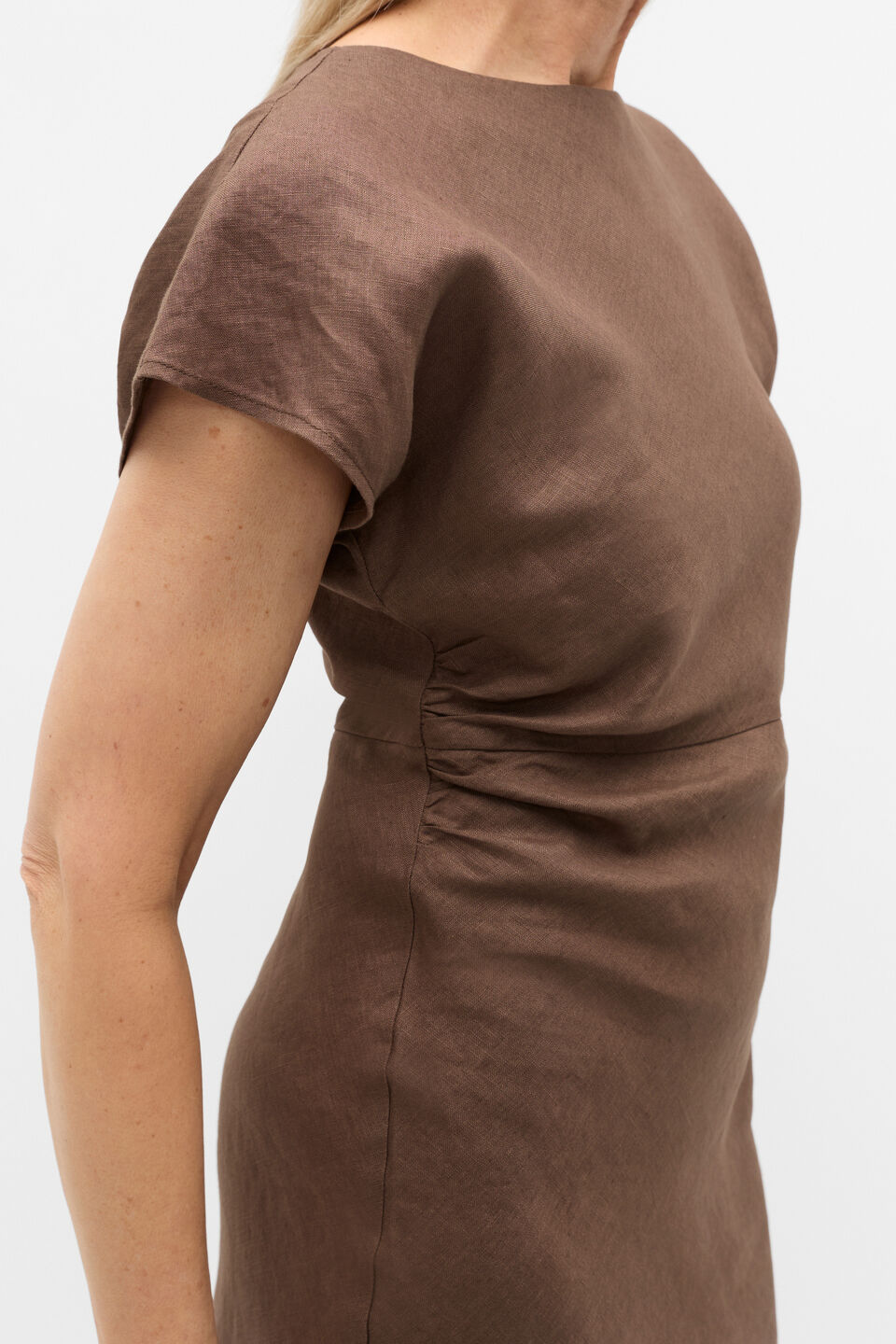 Linen Drape Midi Dress  Pinecone