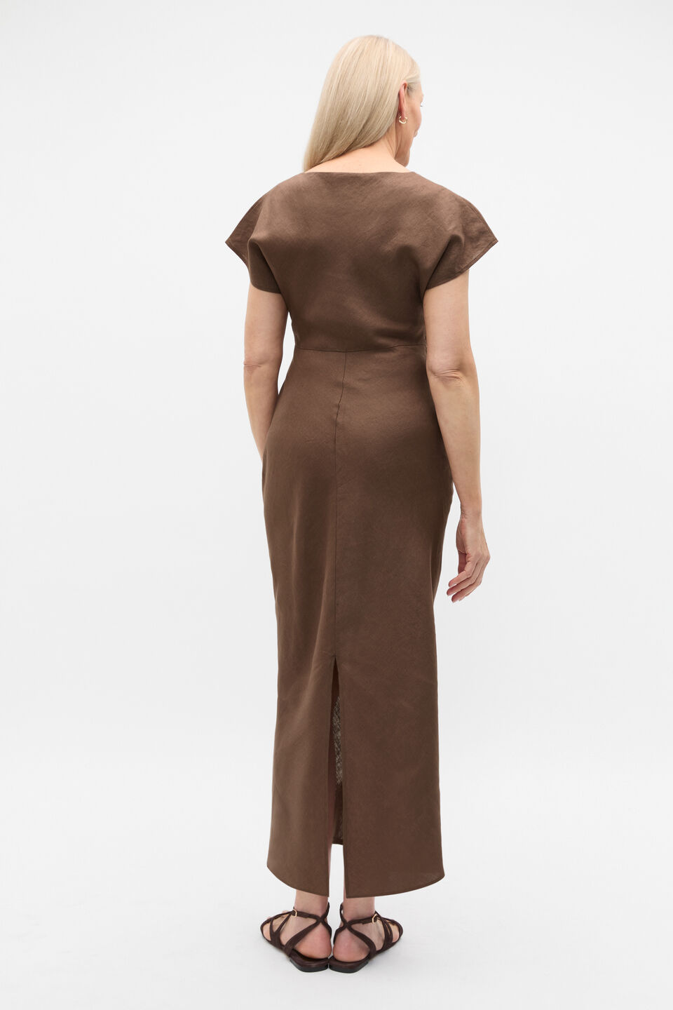 Linen Drape Midi Dress  Pinecone