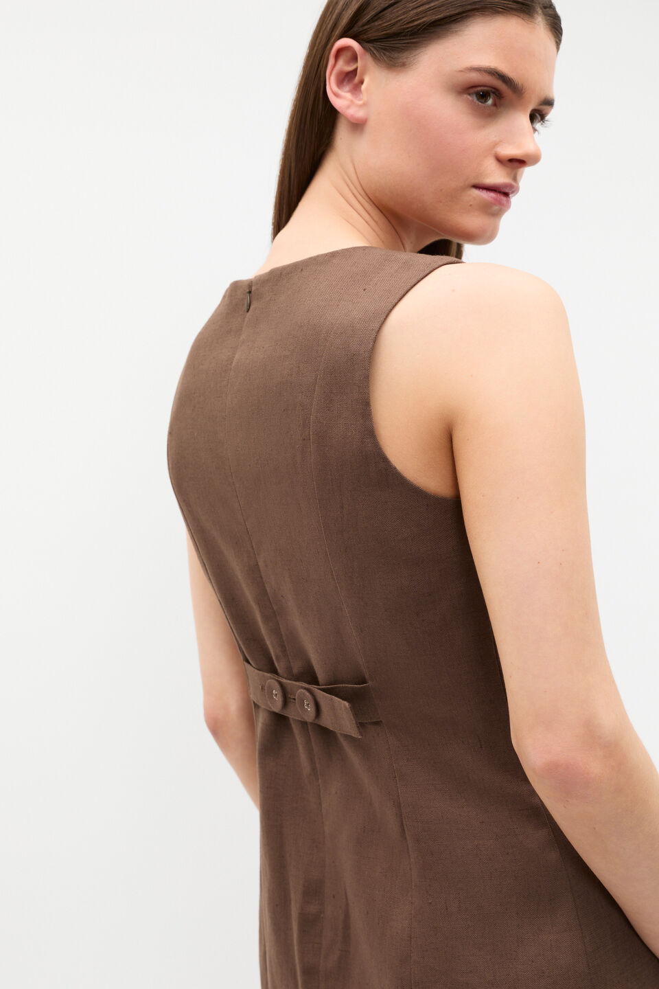 Linen Structured Shift Dress  Pinecone