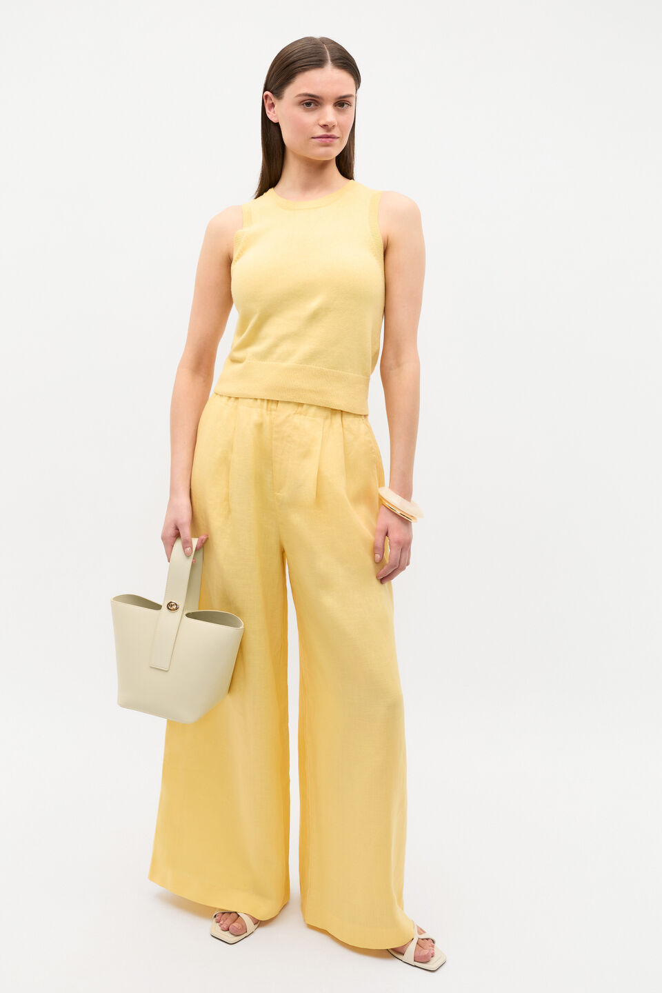 Linen Gathered Palazzo Pant  Buttercup