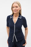 Rib Contrast Button Down Top  Twilight Blue  hi-res