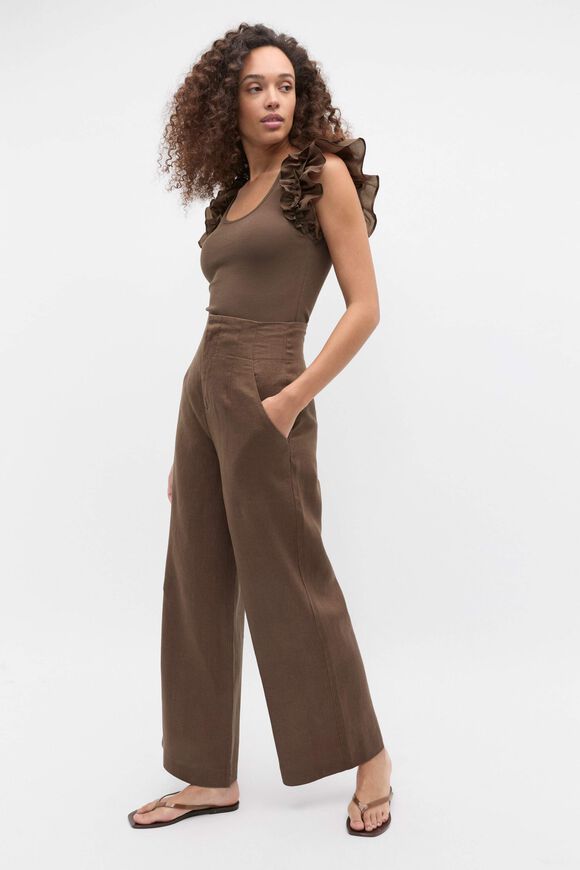 Ruffle Sleeve Rib Tank  Pinecone  hi-res