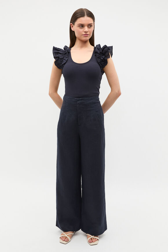 Ruffle Sleeve Rib Tank  Twilight Blue  hi-res
